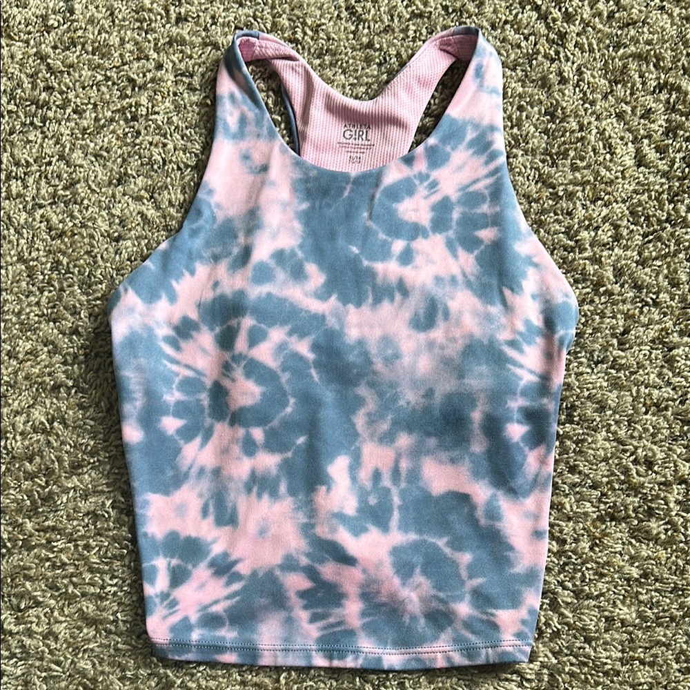 Athleta Girl Rib Crop Tie-Dye Racerback Tank Top - Pink and Blue, size XL/14